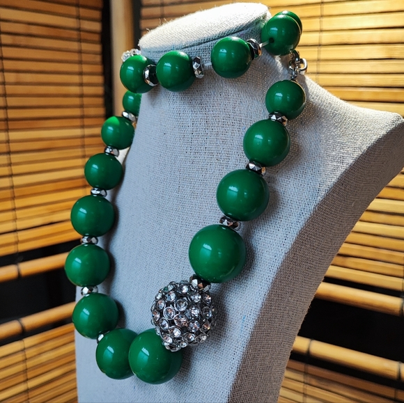 Stephan & Co Black Acrylic Round Bead Bracelet and Necklace Set Rhinestones NWT - Picture 7 of 8